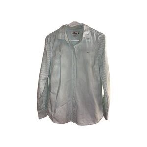 Vineyard Vines Women’s Oxford Classic Button Down Striped Shirt in Mint/Teal - 6